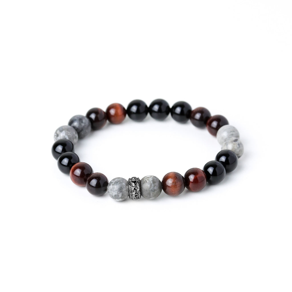 LUCYSUMMER กำไลข้อมือหินแท้ RED SILVER BLACK 3 ชนิด ขนาด 8 มม. พร้อมตัวคั่น Spacer เงินแท้