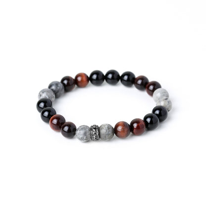 LUCYSUMMER กำไลข้อมือหินแท้ RED SILVER BLACK 3 ชนิด ขนาด 8 มม. พร้อมตัวคั่น Spacer เงินแท้