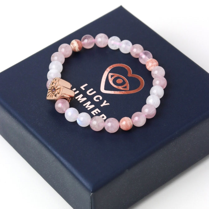 LUCYSUMMER กำไลหินแท้ หินเสริมความรักดีที่สุด Moonstone, Rhodochrosite และ Rose Quartz