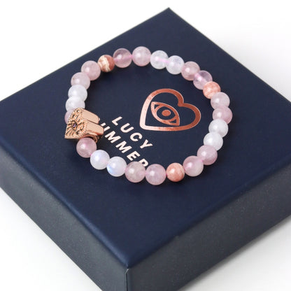 LUCYSUMMER กำไลหินแท้ หินเสริมความรักดีที่สุด Moonstone, Rhodochrosite และ Rose Quartz