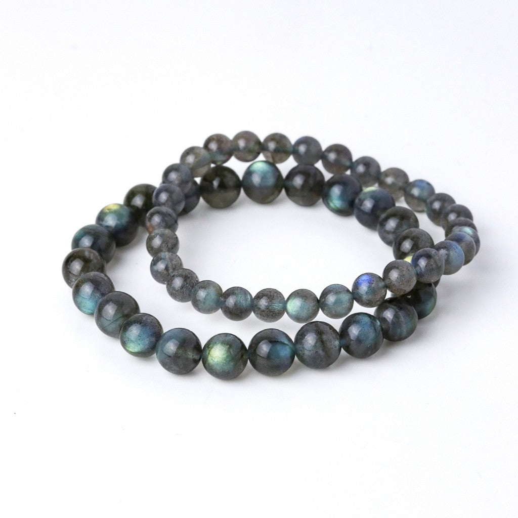 LUCYSUMMER กำไลข้อมือหิน Labradorite สีเทาควันบุหรี่ เหลือบแสงสีฟ้าเขียวน้ำเงิน