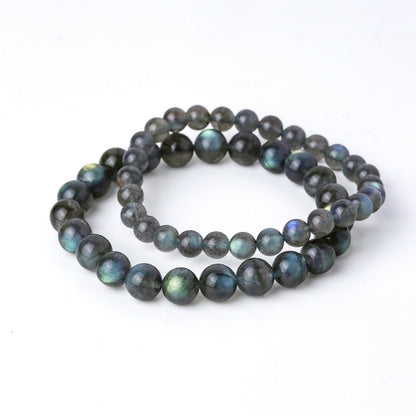 LUCYSUMMER กำไลข้อมือหิน Labradorite สีเทาควันบุหรี่ เหลือบแสงสีฟ้าเขียวน้ำเงิน