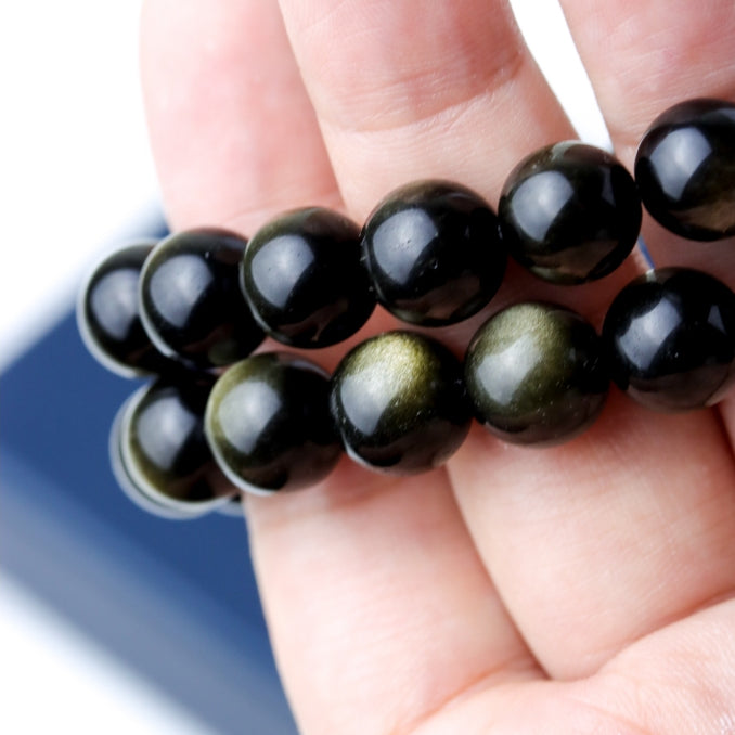 LUCY SUMMER กำไลข้อมือหินแท้ Golden Obsidian ขนาด 10 มม  - ออบซิเดียน เหลือบทอง (กำไลหินแท้ รับประกันหินแท้)