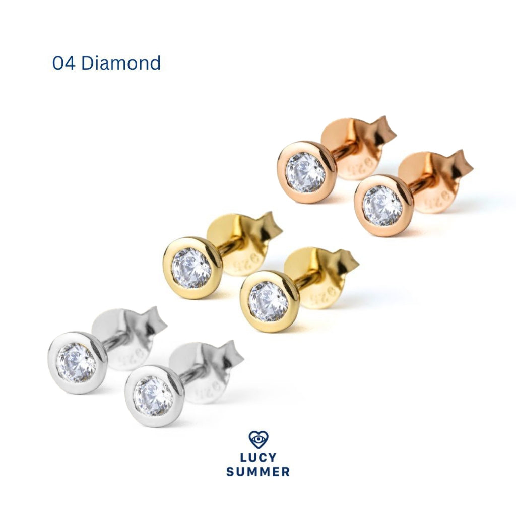 LUCYSUMMER ต่างหูเสริมดวง พลอยประจำวันเกิด Birthstone earrings Silver 925 พลอย cz ขนาด 3 มม. Unisex