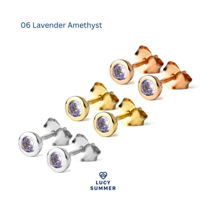 LUCYSUMMER ต่างหูเสริมดวง พลอยประจำวันเกิด Birthstone earrings Silver 925 พลอย cz ขนาด 3 มม. Unisex