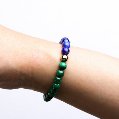 LUCYSUMMER กำไลข้อมือหินแท้  Lapislazuli, Malachite, Pyrite เกรด Premium (กำไลหินแท้ รับประกันหินแท้)