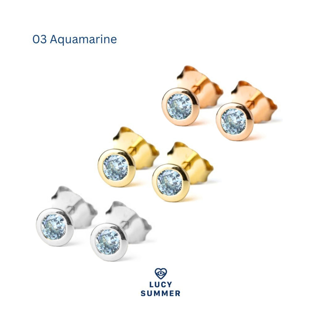 LUCYSUMMER ต่างหูเสริมดวง พลอยประจำวันเกิด Birthstone earrings Silver 925 พลอย cz ขนาด 3 มม. Unisex