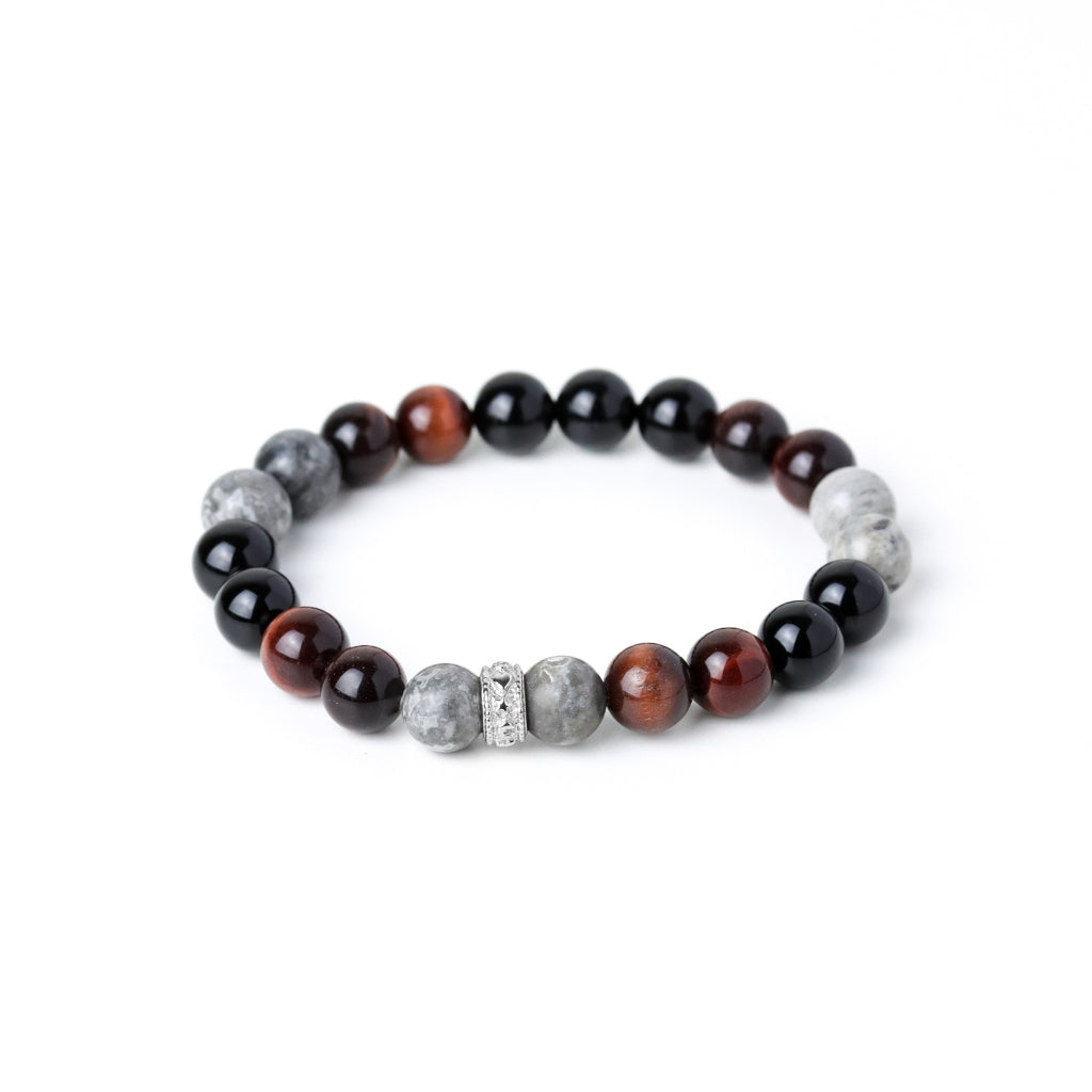 LUCYSUMMER กำไลข้อมือหินแท้ RED SILVER BLACK 3 ชนิด ขนาด 8 มม. พร้อมตัวคั่น Spacer เงินแท้