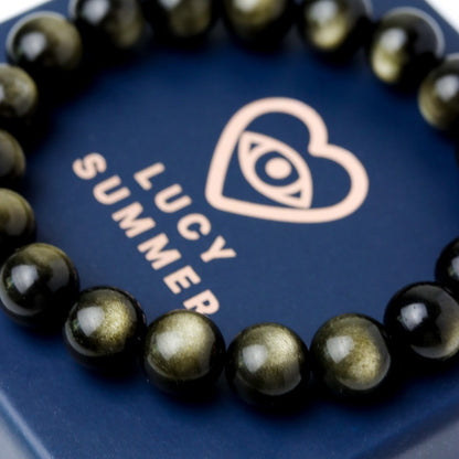 LUCY SUMMER กำไลข้อมือหินแท้ Golden Obsidian ขนาด 10 มม  - ออบซิเดียน เหลือบทอง (กำไลหินแท้ รับประกันหินแท้)