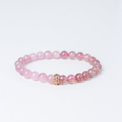 LUCY SUMMER Rose Quartz Madagascar + Strawberry Quartz กำไลข้อมือหินแท้ ขนาด 6 mm/8mm แต่งด้วยจี้ตัวคั่น Spacer เงินแท้