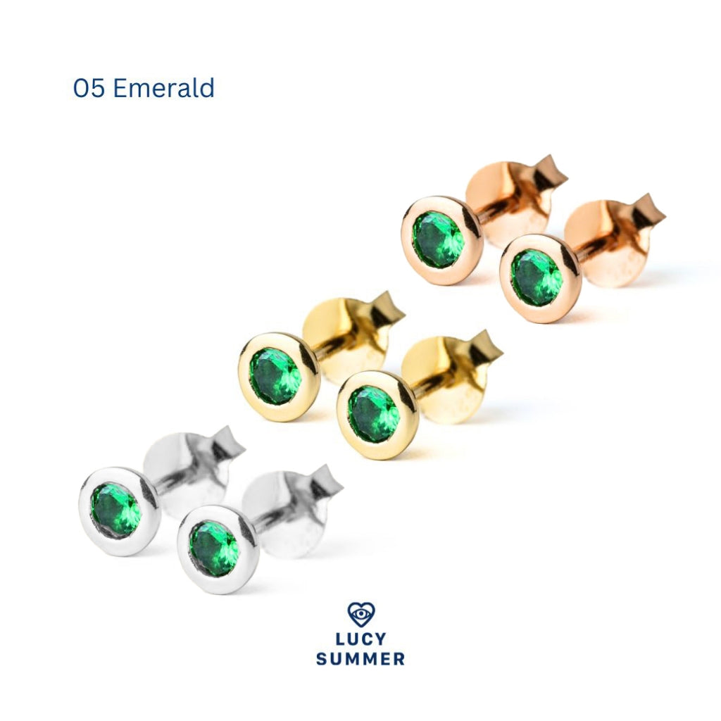 LUCYSUMMER ต่างหูเสริมดวง พลอยประจำวันเกิด Birthstone earrings Silver 925 พลอย cz ขนาด 3 มม. Unisex