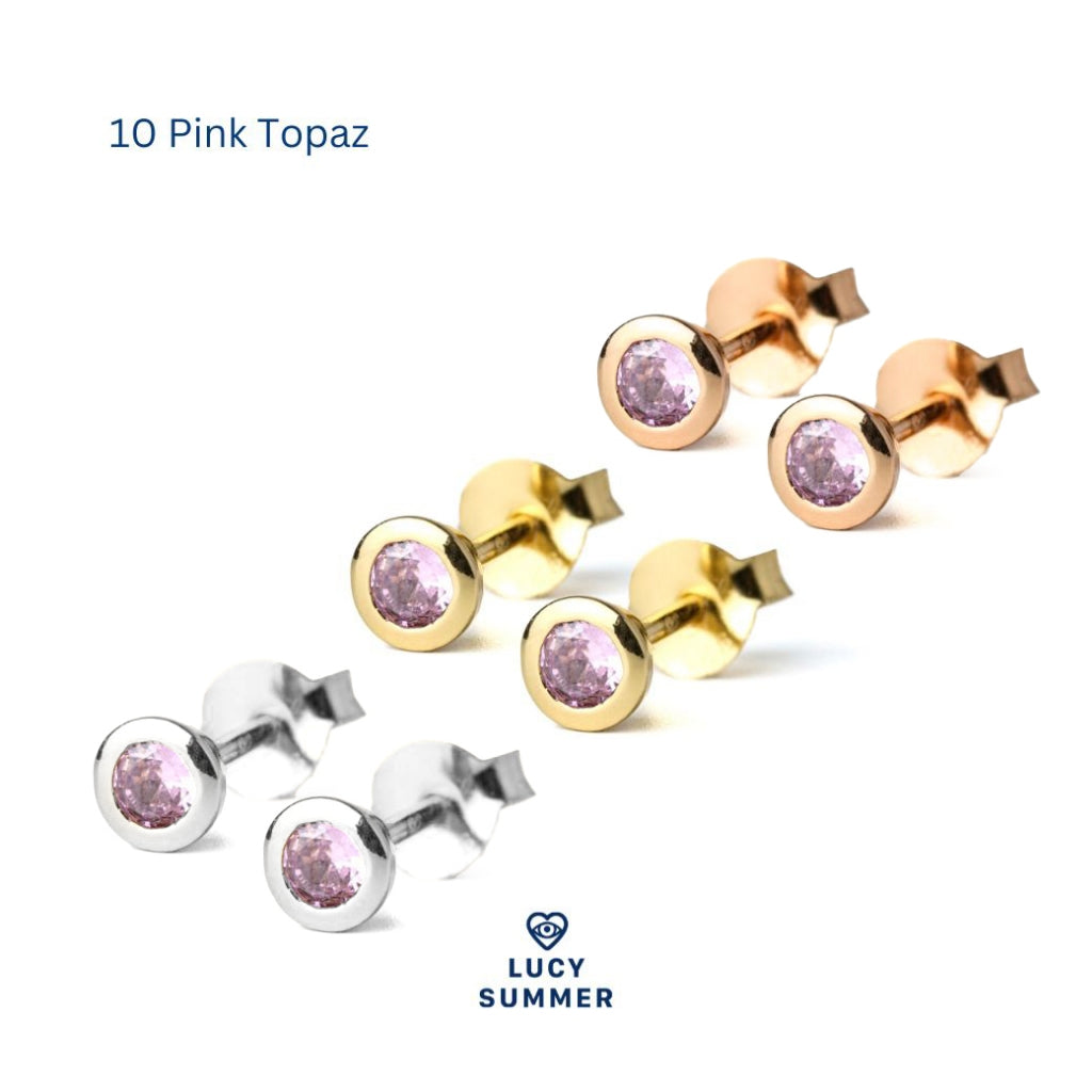 LUCYSUMMER ต่างหูเสริมดวง พลอยประจำวันเกิด Birthstone earrings Silver 925 พลอย cz ขนาด 3 มม. Unisex