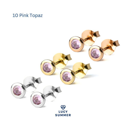 LUCYSUMMER ต่างหูเสริมดวง พลอยประจำวันเกิด Birthstone earrings Silver 925 พลอย cz ขนาด 3 มม. Unisex