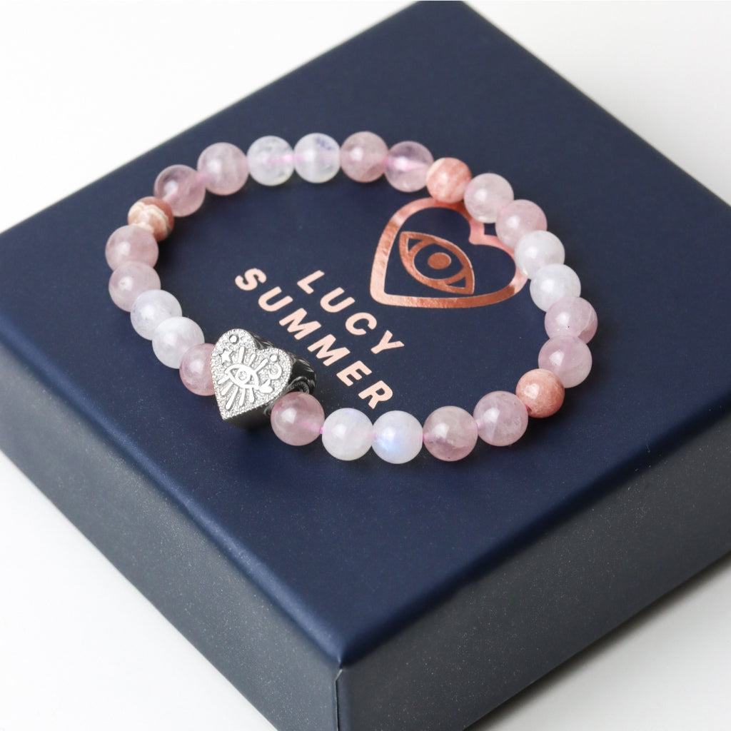 LUCYSUMMER กำไลหินแท้ หินเสริมความรักดีที่สุด Moonstone, Rhodochrosite และ Rose Quartz