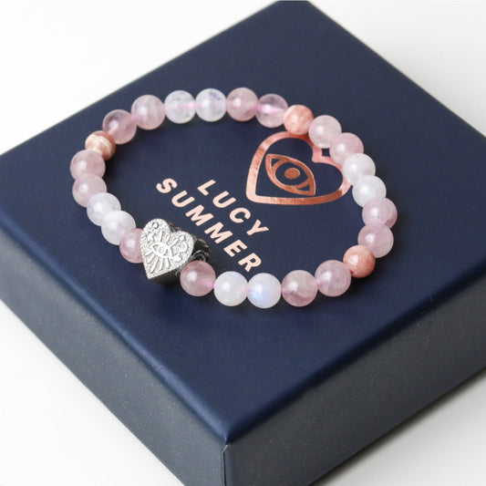LUCYSUMMER กำไลหินแท้ หินเสริมความรักดีที่สุด Moonstone, Rhodochrosite และ Rose Quartz
