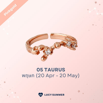 LUCYSUMMER [Pink Gold] แหวนราศี 12 ราศี Zodiac Ring พลอย White Topaz ดีไซน์กลุ่มดาว (ปรับไซส์ได้)