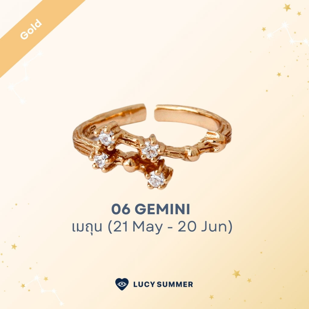 LUCYSUMMER [Gold] แหวนราศี 12 ราศี Zodiac Ring พลอย White Topaz ดีไซน์กลุ่มดาว (ปรับไซส์ได้)