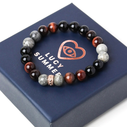 LUCYSUMMER กำไลข้อมือหินแท้ RED SILVER BLACK 3 ชนิด ขนาด 8 มม. พร้อมตัวคั่น Spacer เงินแท้