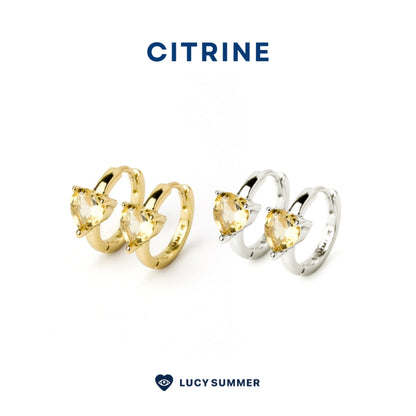 LUCY SUMMER Heart Earrings ต่างหูหัวใจพลอยแท้ รูปทรงหัวใจ ตัวเรือนทำจากเงินแท้ Silver 925 ชุป Gold 18