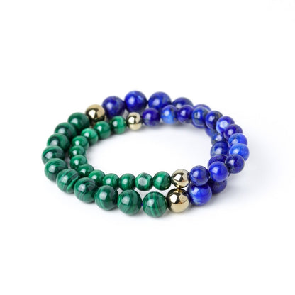 LUCYSUMMER กำไลข้อมือหินแท้  Lapislazuli, Malachite, Pyrite เกรด Premium (กำไลหินแท้ รับประกันหินแท้)