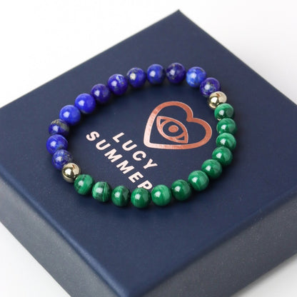 LUCYSUMMER กำไลข้อมือหินแท้  Lapislazuli, Malachite, Pyrite เกรด Premium (กำไลหินแท้ รับประกันหินแท้)