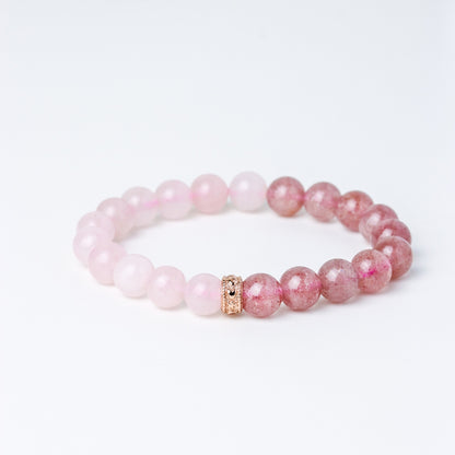 LUCY SUMMER Rose Quartz Madagascar + Strawberry Quartz กำไลข้อมือหินแท้ ขนาด 6 mm/8mm แต่งด้วยจี้ตัวคั่น Spacer เงินแท้