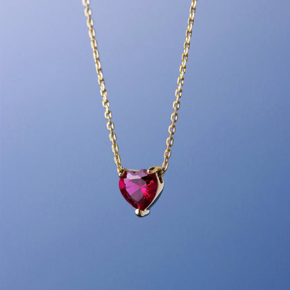 LUCY SUMMER Heart Necklace สร้อยคอ พร้อมจี้หัวใจฝังพลอยแท้ Heart Cut หัวใจ ขนาด 7 มม.