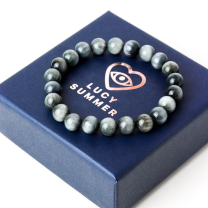 LUCY SUMMER กำไลข้อมือหินแท้  Eagle eyes - อีเกิ้ลอาย หินตาเหยี่ยว พรีเมี่ยม (กำไลหินแท้ รับประกันหินแท้)