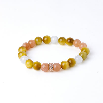 LUCYSUMMER กำไลข้อมือหินแท้ Tiger Eye, Peach Moonstone, Moonstone ขนาด 8 มม พร้อมตัวคั่น Silver 925