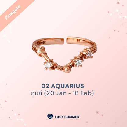 LUCYSUMMER [Pink Gold] แหวนราศี 12 ราศี Zodiac Ring พลอย White Topaz ดีไซน์กลุ่มดาว (ปรับไซส์ได้)