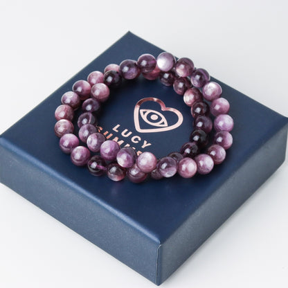 LUCY SUMMER กำไลข้อมือหินแท้ Lepidolite เลพิโดไลต์ ขนาด 8 มม เกรดพรีเมี่ยม 7A Lot 1/2025