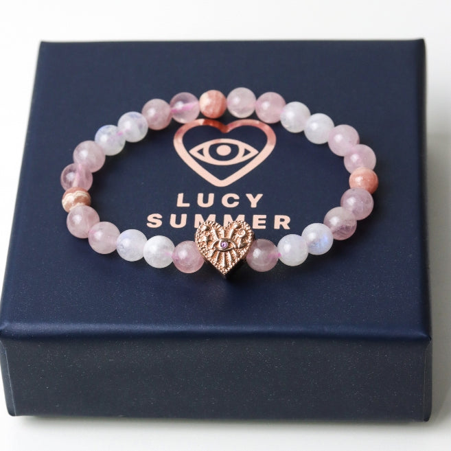 LUCYSUMMER กำไลหินแท้ หินเสริมความรักดีที่สุด Moonstone, Rhodochrosite และ Rose Quartz