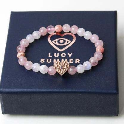 LUCYSUMMER กำไลหินแท้ หินเสริมความรักดีที่สุด Moonstone, Rhodochrosite และ Rose Quartz