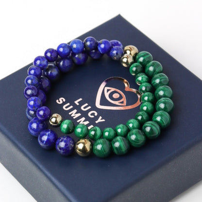 LUCYSUMMER กำไลข้อมือหินแท้  Lapislazuli, Malachite, Pyrite เกรด Premium (กำไลหินแท้ รับประกันหินแท้)
