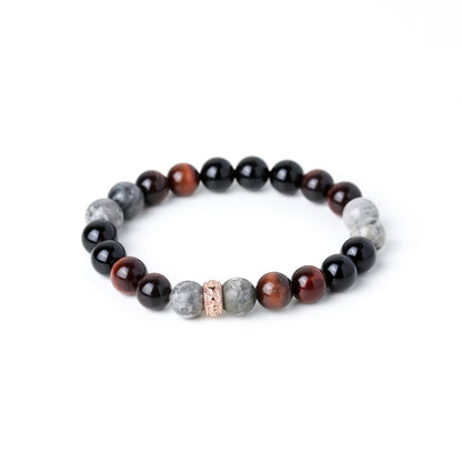 LUCYSUMMER กำไลข้อมือหินแท้ RED SILVER BLACK 3 ชนิด ขนาด 8 มม. พร้อมตัวคั่น Spacer เงินแท้