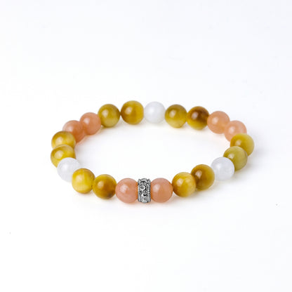 LUCYSUMMER กำไลข้อมือหินแท้ Tiger Eye, Peach Moonstone, Moonstone ขนาด 8 มม พร้อมตัวคั่น Silver 925