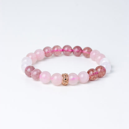 LUCY SUMMER Rose Quartz + Strawberry + Moonstone กำไลข้อมือหินแท้ 6/8mm จี้ตัวคั่น Spacer เงินแท้