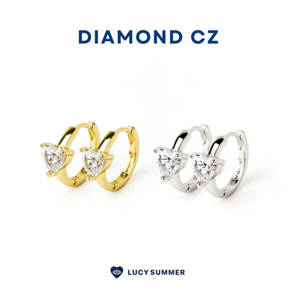 LUCY SUMMER Heart Earrings ต่างหูหัวใจพลอยแท้ รูปทรงหัวใจ ตัวเรือนทำจากเงินแท้ Silver 925 ชุป Gold 18