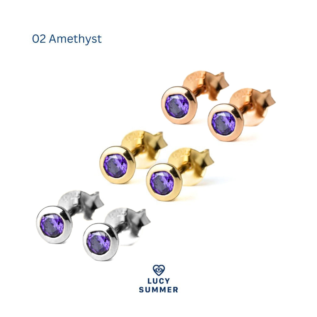 LUCYSUMMER ต่างหูเสริมดวง พลอยประจำวันเกิด Birthstone earrings Silver 925 พลอย cz ขนาด 3 มม. Unisex