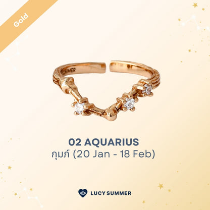 LUCYSUMMER [Gold] แหวนราศี 12 ราศี Zodiac Ring พลอย White Topaz ดีไซน์กลุ่มดาว (ปรับไซส์ได้)