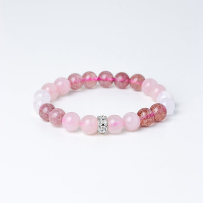 LUCY SUMMER Rose Quartz + Strawberry + Moonstone กำไลข้อมือหินแท้ 6/8mm จี้ตัวคั่น Spacer เงินแท้