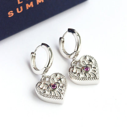 LUCYSUMMER ต่างหูห่วง ห้อยจี้รูปหัวใจ ฝังพลอย เงินแท้ (รุ่น LUNA LOVE Earrings Silver 925)