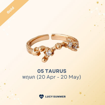 LUCYSUMMER [Gold] แหวนราศี 12 ราศี Zodiac Ring พลอย White Topaz ดีไซน์กลุ่มดาว (ปรับไซส์ได้)