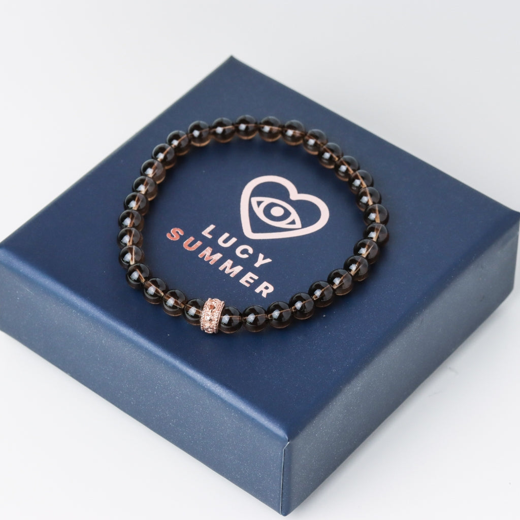 LUCY SUMMER กำไลข้อมือหิน Smoky Quartz สโมคกี้ควอตซ์ ขนาด 6 mm (รับประกันหินแท้)