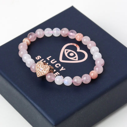 LUCYSUMMER กำไลหินแท้ หินเสริมความรักดีที่สุด Moonstone, Rhodochrosite และ Rose Quartz