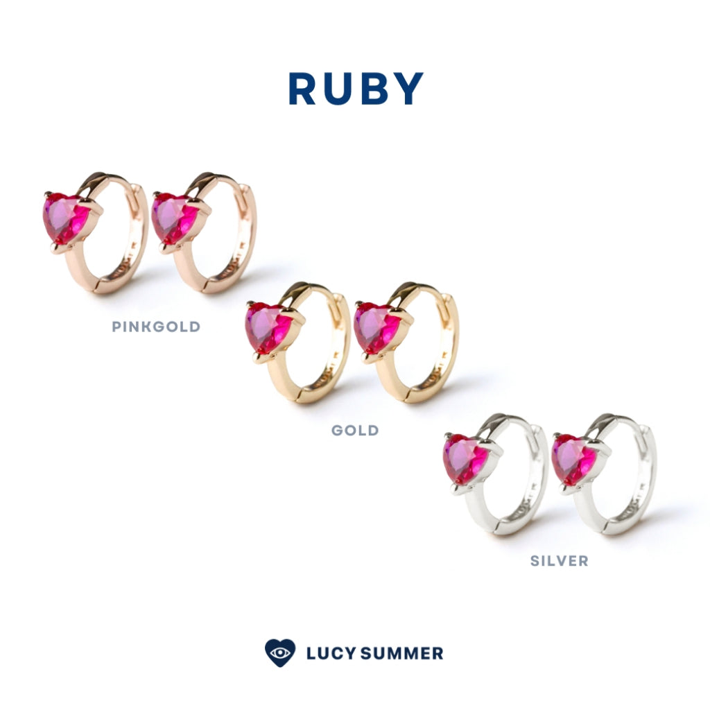 LUCY SUMMER Heart Earrings ต่างหูหัวใจพลอยแท้ รูปทรงหัวใจ Silver 925