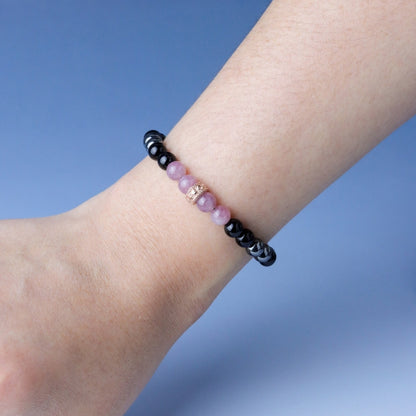 LUCYSUMMER กำไลข้อมือหินแท้ Black Pink - Rose Quartz , Hematite และ Onyx ขนาด 6 มม. พร้อมตัวคั่น Spacer