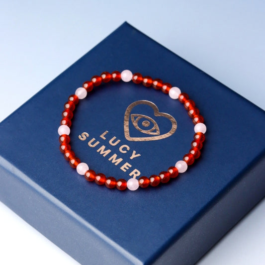 LUCY SUMMER กำไลข้อมือหินแท้ Rose Quartz + Carnelian ขนาด 4 มม.