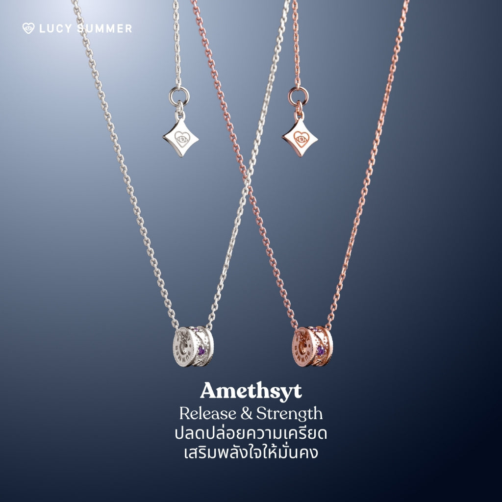 LUCY SUMMER สร้อยคอพร้อมจี้วงล้อ พลอยแท้ รุ่น LUNA ONE Necklace - Mini Size ตัวเรือนเงินแท้ พลอยแท้