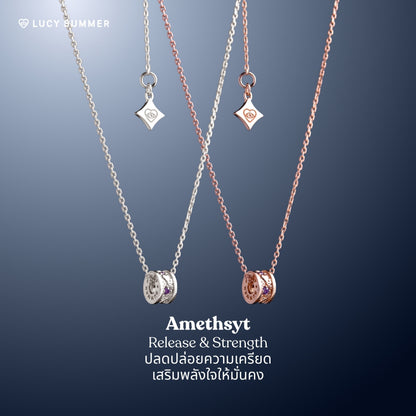 LUCY SUMMER สร้อยคอพร้อมจี้วงล้อ พลอยแท้ รุ่น LUNA ONE Necklace - Mini Size ตัวเรือนเงินแท้ พลอยแท้